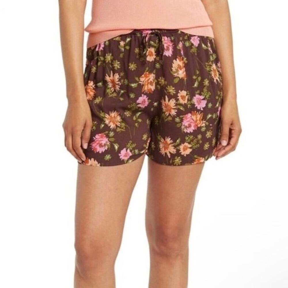 DR2 By Daniel Rainn Womens Culottes Shorts Brown Floral Pocket Drawstring S (b7)